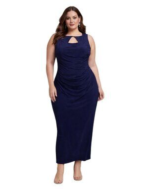 Adrianna Papell Size 20W Midnight Blue Jersey Sleeveless Gown With Draped Detail